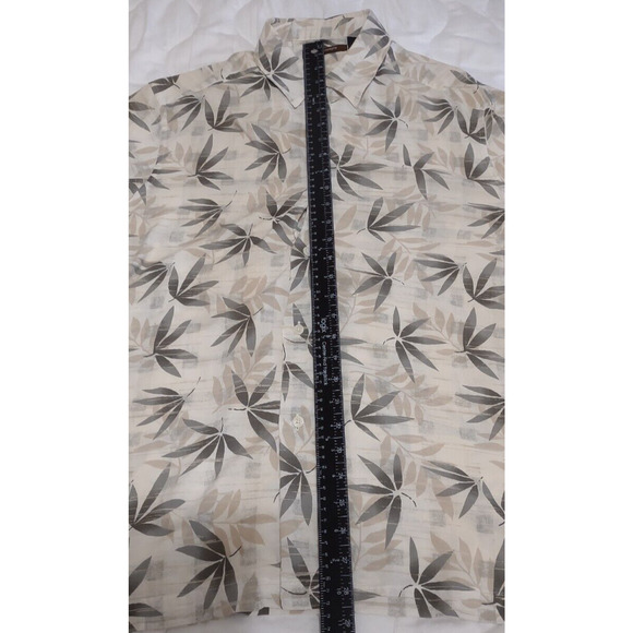 METRO CONCEPTS Mens Large Green & Tan Rayon Floral Hawaiian Shirt - Picture 4 of 11